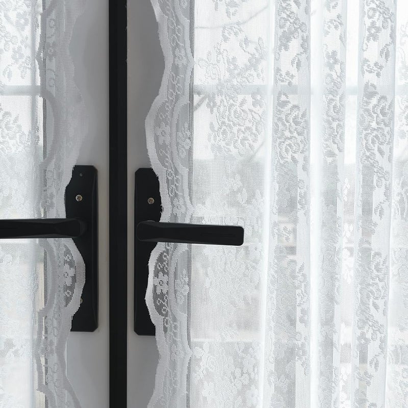 TUDECO Lace Front Door Curtains for Glass Window 2 Panels 40 inches Long - Vintage Floral White Small Curtain for Back Door, Light Filtering Privacy Small Half Window Curtains with 2 Tieback W52 x L40 - Image 3