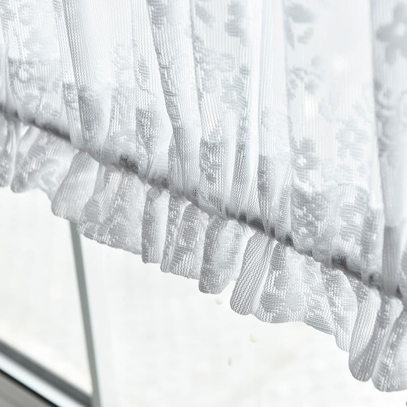 TUDECO Lace Front Door Curtains for Glass Window 2 Panels 40 inches Long - Vintage Floral White Small Curtain for Back Door, Light Filtering Privacy Small Half Window Curtains with 2 Tieback W52 x L40 - Image 4