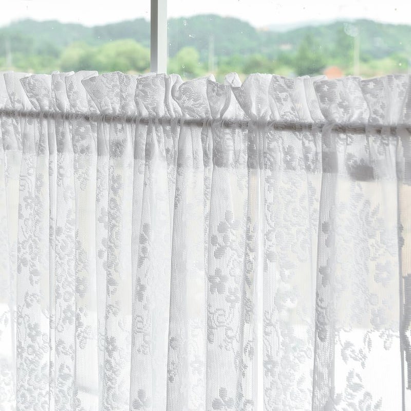 TUDECO Lace Front Door Curtains for Glass Window 2 Panels 40 inches Long - Vintage Floral White Small Curtain for Back Door, Light Filtering Privacy Small Half Window Curtains with 2 Tieback W52 x L40 - Image 2