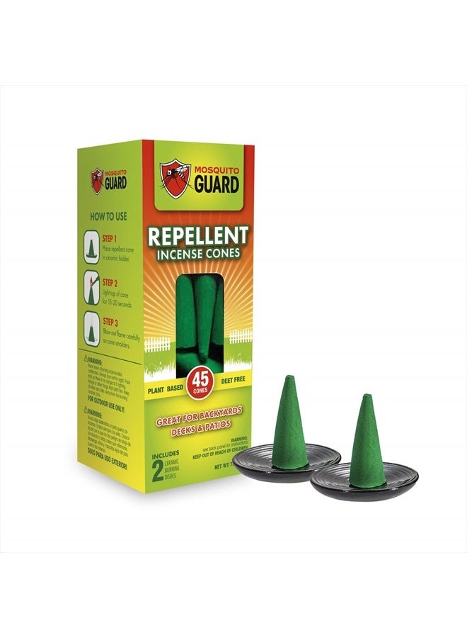 Mosquito Guard 45 قطعة من مخروط البخور لطرد البعوض مع 2 طبق سيراميك - طارد البعوض للباحة - طارد بعوض نباتي بدون ديet - Image 1