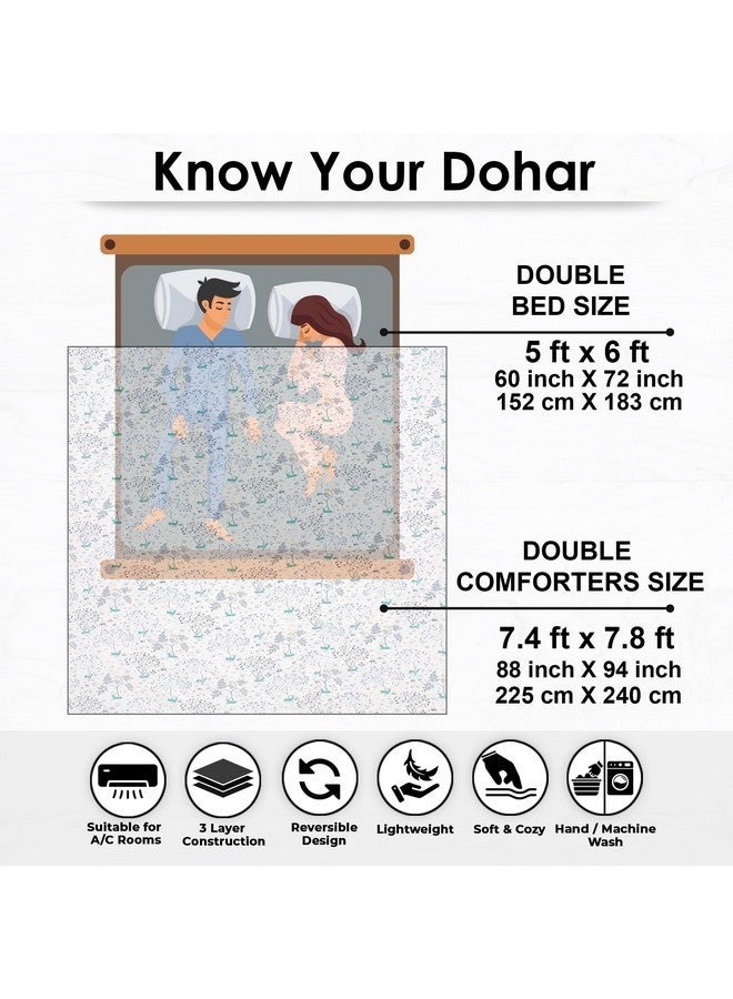ستوري@هوم لحاف سرير مزدوج من Story@Home | بطانية قطنية 100% | 150 جرام لكل متر مربع، 225 × 240 سم | لحاف سرير مزدوج مكيف | لحاف أبيض وأزرق بنقشة زهور ومجردة | لحاف | دوهار | مثالي كهدية احتفالية  - Image 2