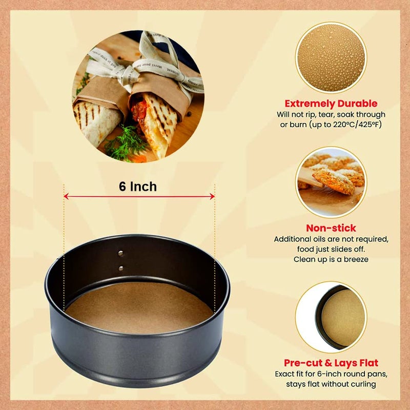 Oddy Ecobake Brown Cooking & Baking Paper Circles, 250 Unbleached & Chlorine Free Pre-Cut Rounds, Size 6 inch, Ideal for Baking Cakes, Best Suitable for Airfryer, Microwave, Oven & Steamer - Image 4