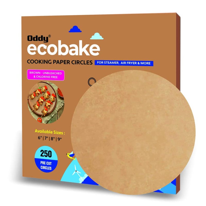 Oddy Ecobake Brown Cooking & Baking Paper Circles, 250 Unbleached & Chlorine Free Pre-Cut Rounds, Size 6 inch, Ideal for Baking Cakes, Best Suitable for Airfryer, Microwave, Oven & Steamer - Image 1