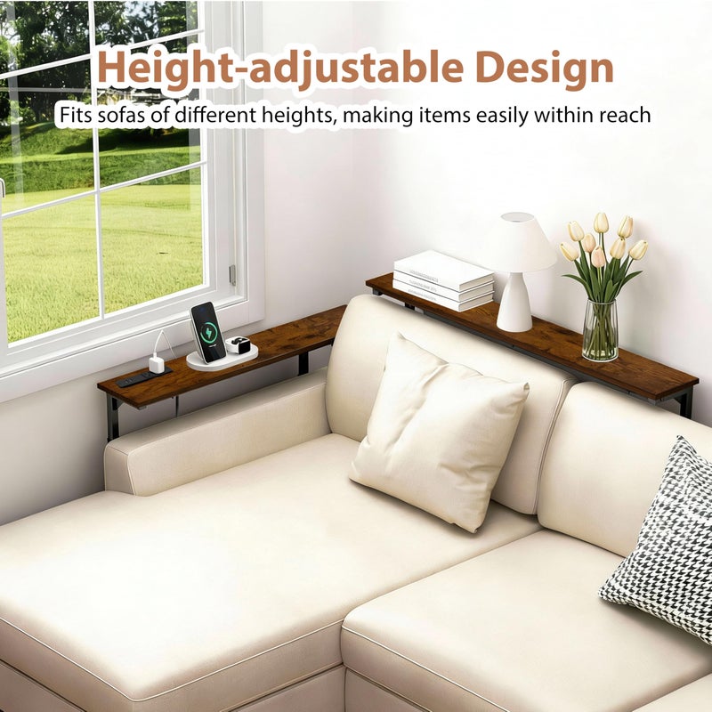 GRLEAF 2 Pack Adjustable Height Narrow Console Table with Power Outlets, 70" Long Sofa Table with Charging Station Behind Couch Table Entryway Table for Living Room and Hallway â€“ Rustic Brown - Image 2