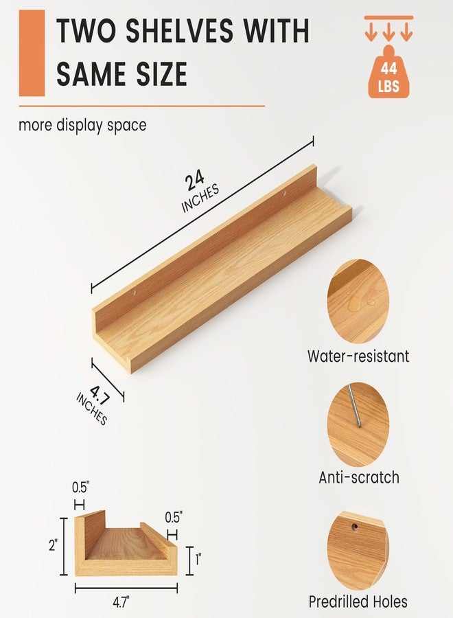 FLYJOE Picture Ledge Shelf, Floating Shelves Set of 2, 24 Inches Nursery Book Shelves for Toys Storage, Kids Bookshelf Wall Mounted for Living Room Bedroom Decor Books Photo Frames, Natural Oak - Image 4