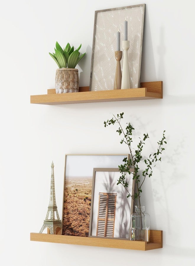 FLYJOE Picture Ledge Shelf, Floating Shelves Set of 2, 24 Inches Nursery Book Shelves for Toys Storage, Kids Bookshelf Wall Mounted for Living Room Bedroom Decor Books Photo Frames, Natural Oak - Image 1
