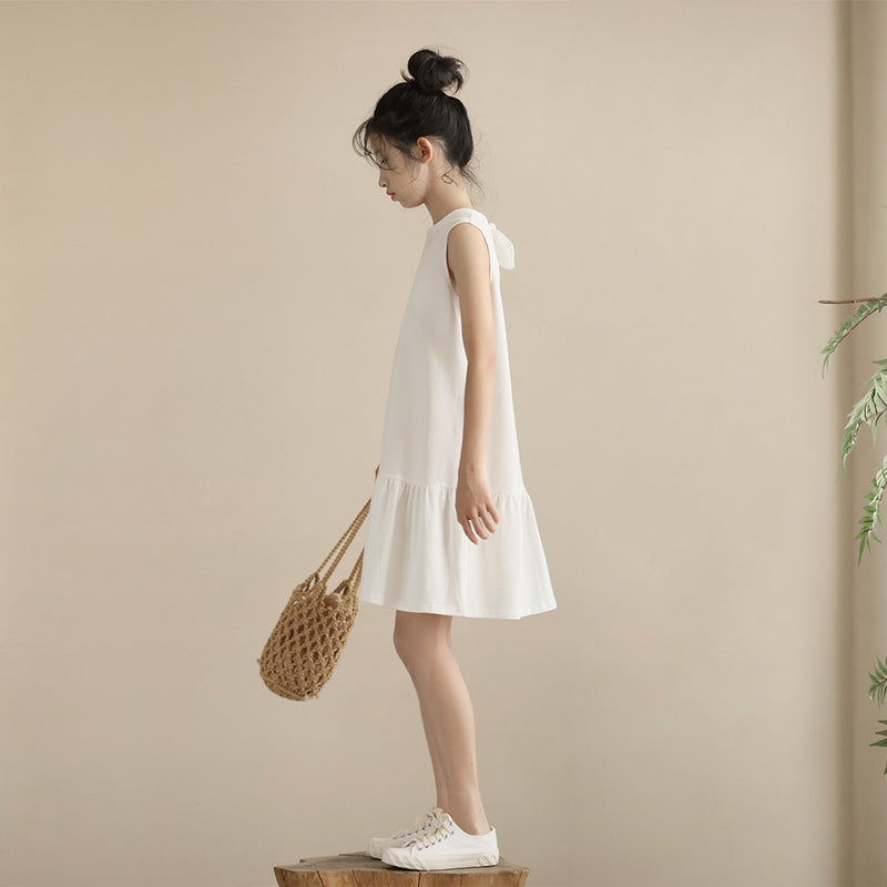 Womens Middle and Big Childrens dress 2024 Summer New Japanese Style Loose Pro Short Black Knitted Childrens Skirt Cool Cross-border White