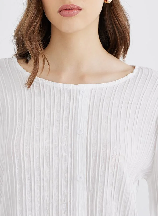 Take Two Take Two Women White Solid Round Neck Oversized Shirt