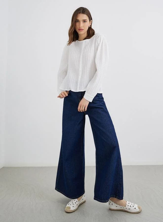 Take Two Take Two Women White Solid Round Neck Oversized Shirt