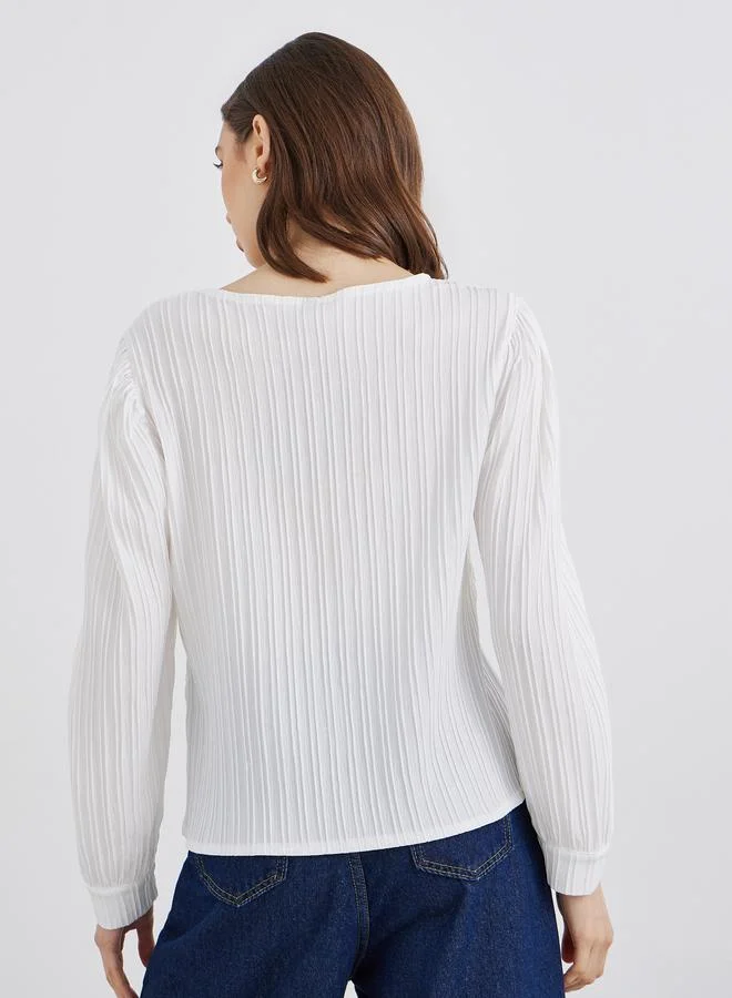 Take Two Take Two Women White Solid Round Neck Oversized Shirt