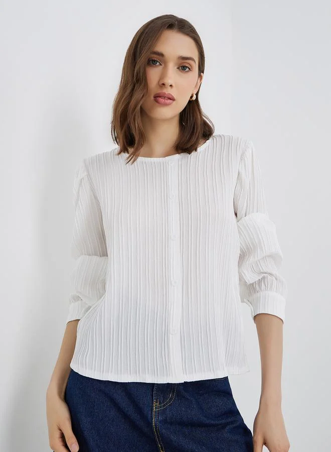 تايك تو قميص نسائي أبيض سادة بياقة مستديرة مقاس كبير