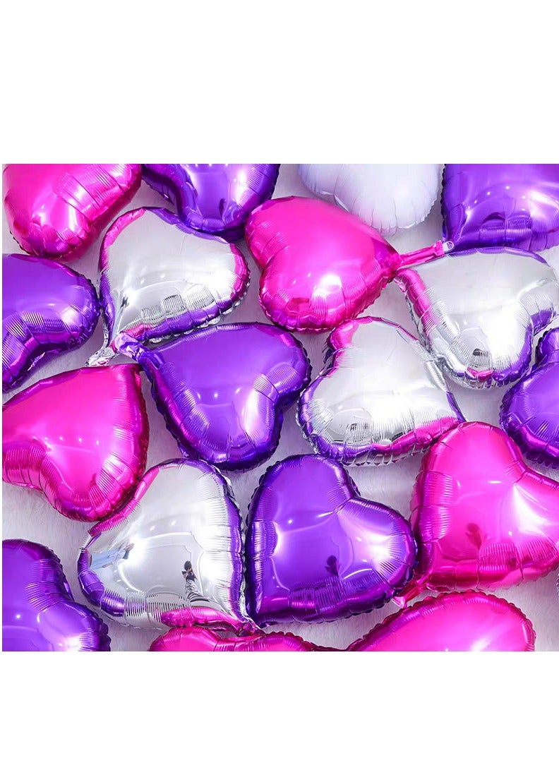18PCS Heart Shape Aluminum Foil Balloons 18inch Silver Purple and Rose Red for Wedding and Valentine's Day Party - Image 2