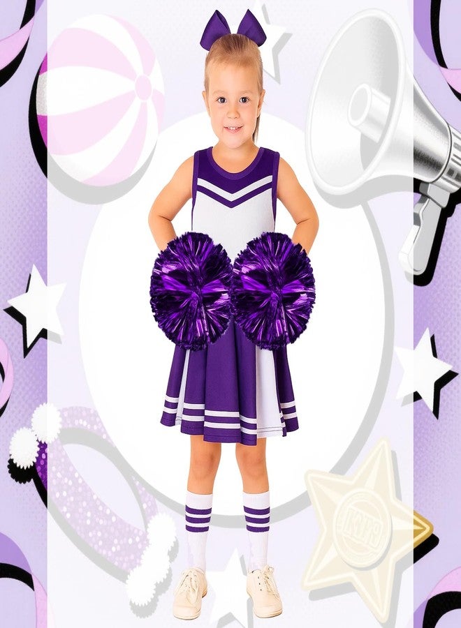 Sureio 4 Pcs Girls Cheerleader Costume Outfit Cheer Uniform Fancy Dress for Kids Halloween Birthday Cosplay Party Gifts(Purple,9-10 Years) - Image 4