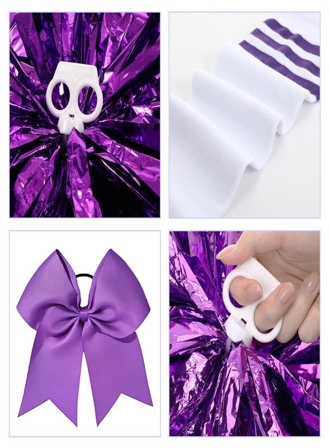 Sureio 4 Pcs Girls Cheerleader Costume Outfit Cheer Uniform Fancy Dress for Kids Halloween Birthday Cosplay Party Gifts(Purple,9-10 Years) - Image 3