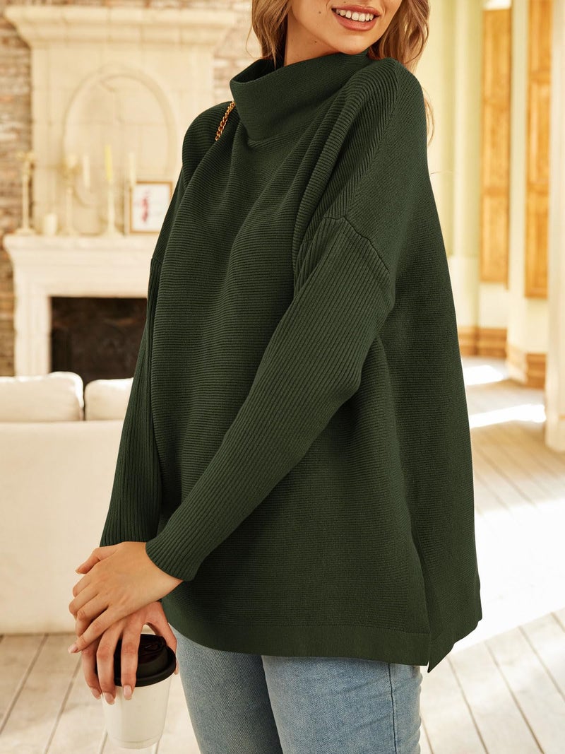 LILLUSORY Women's Mock Turtleneck Sweaters Oversized Long Sleeve Casual Knit Pullover 2026 Tunic Tops Wear with Leggings Army Green XL - Image 3