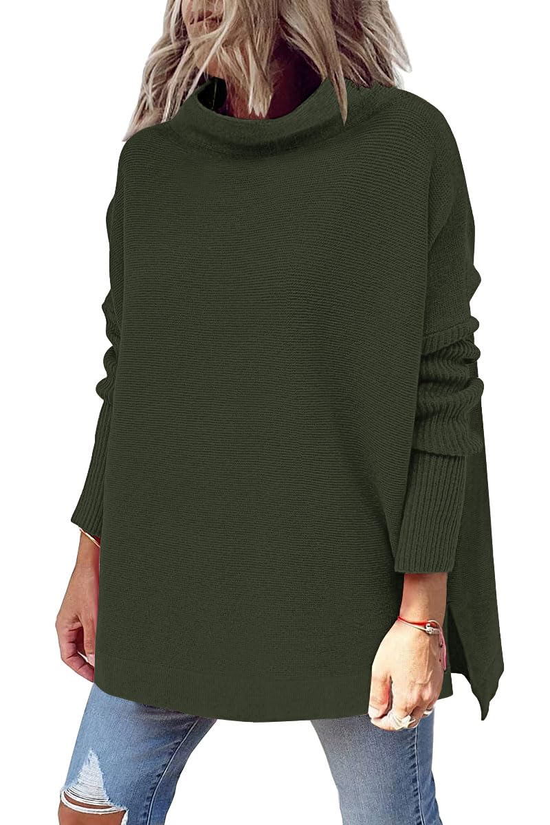 LILLUSORY Women's Mock Turtleneck Sweaters Oversized Long Sleeve Casual Knit Pullover 2026 Tunic Tops Wear with Leggings Army Green XL - Image 1