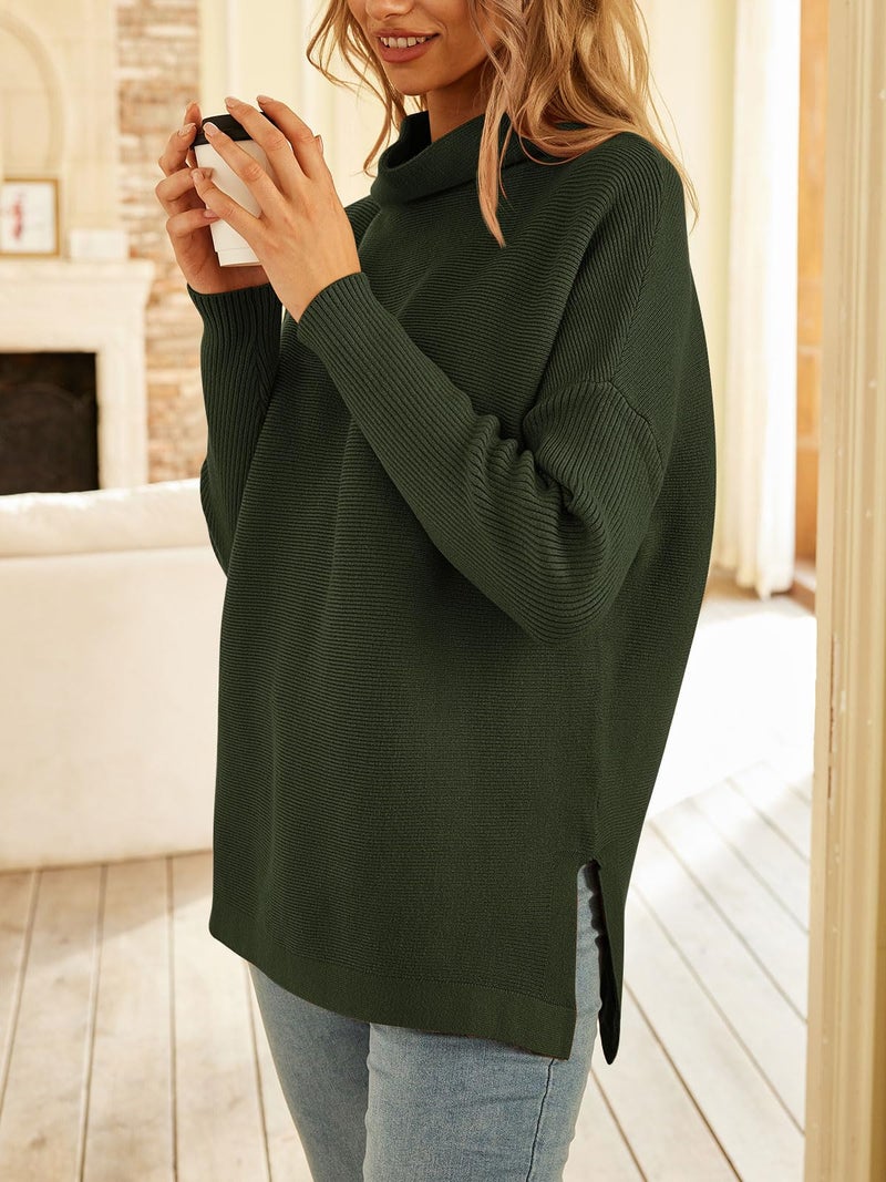 LILLUSORY Women's Mock Turtleneck Sweaters Oversized Long Sleeve Casual Knit Pullover 2026 Tunic Tops Wear with Leggings Army Green XL - Image 4