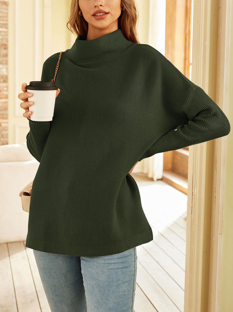 LILLUSORY Women's Mock Turtleneck Sweaters Oversized Long Sleeve Casual Knit Pullover 2026 Tunic Tops Wear with Leggings Army Green XL - Image 2