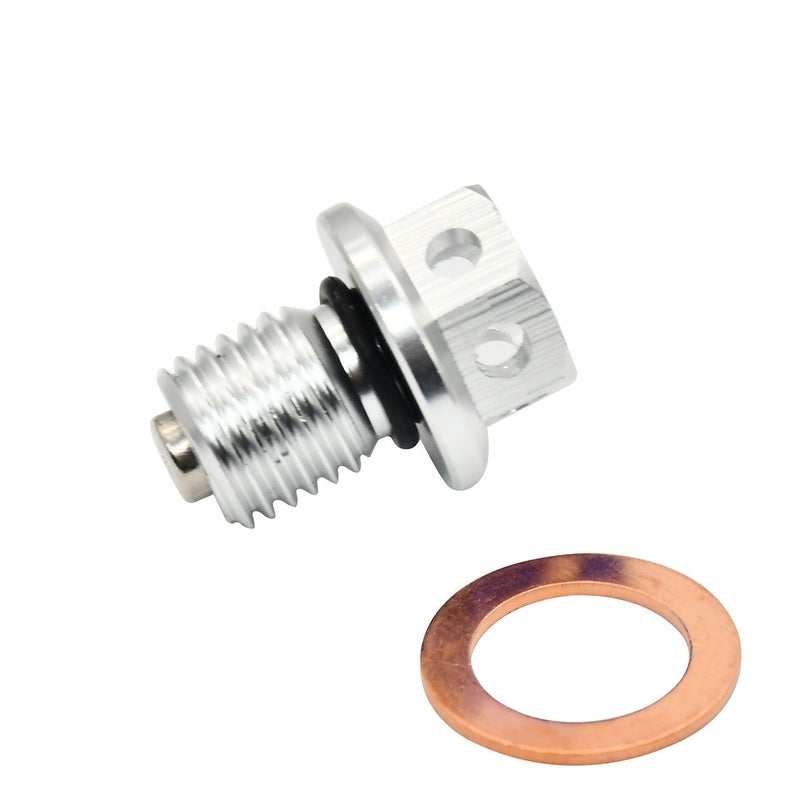 M12xP1 1.5 مسمار تصريف الزيت المغناطيسي (Magnetic Oil Drain Plug Bolt Screw) فضي مناسب لـ CR125 250 250R CRF250R XR 250 600R 171 71gal CBR1000RR متوافق مع الدراجات النارية - Image 4