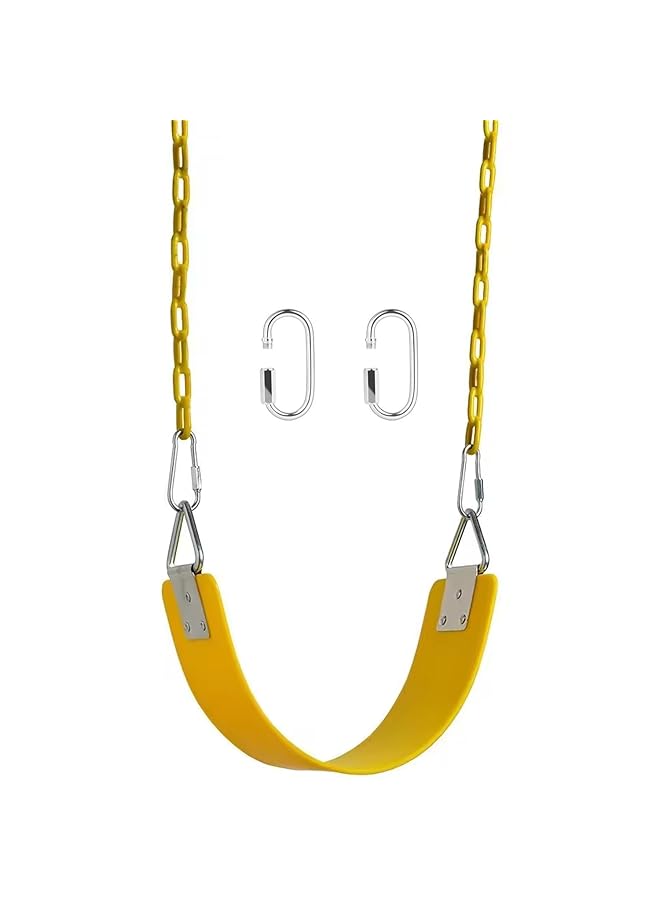 كادي ون أرجوحة مع سلاسل متينة مطلية بالبلاستيك الحراري، سلاسل شديدة التحمل، ملحقات لعب خارجية للأطفال، تدعم حتى 660 رطلاً، 70 بوصة، تتضمن خطافات سريعة للاستخدام في الهواء الطلق (أصفر) - Image 1