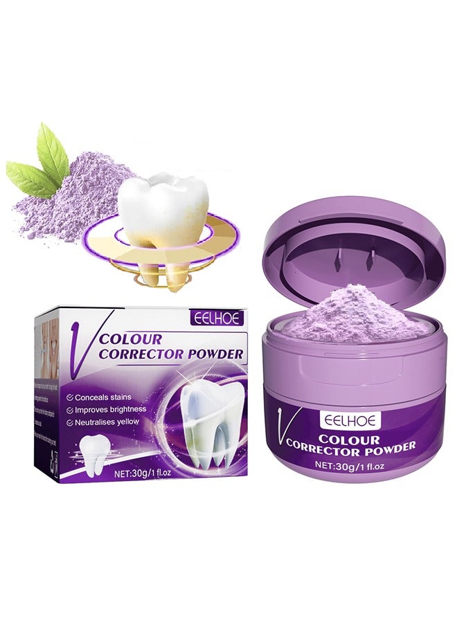 EELHOE Colour Corrector Powder, Purple Corrector Powder For Teeth Whitening, Teeth Whitening Kit, Teeth Color Corrector Toothpaste, Tooth Stain Removal, Color Corrector Purple Tooth Powder, Teeth Whitener 30g - Image 1