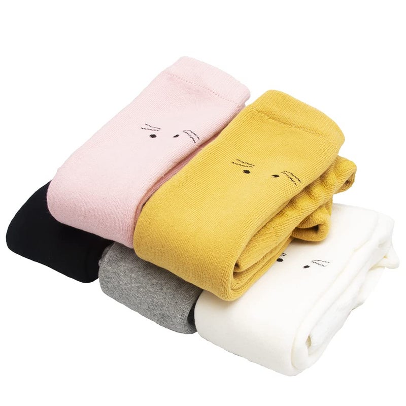 Ehdching 5 Pack Toddler Girls Loop Fleece Leggings Cat Printed Warm Winter Stretchy Pants Trousers Stockings Pantyhose - Image 1