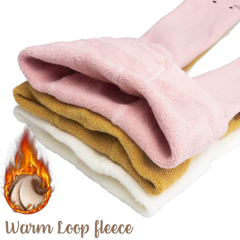 Ehdching 5 Pack Toddler Girls Loop Fleece Leggings Cat Printed Warm Winter Stretchy Pants Trousers Stockings Pantyhose - Image 2