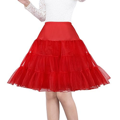 Shimaly Women's 50s Vintage Petticoat 26" Crinoline Rockabilly Tutu Skirt (M-L,Red) - Image 1
