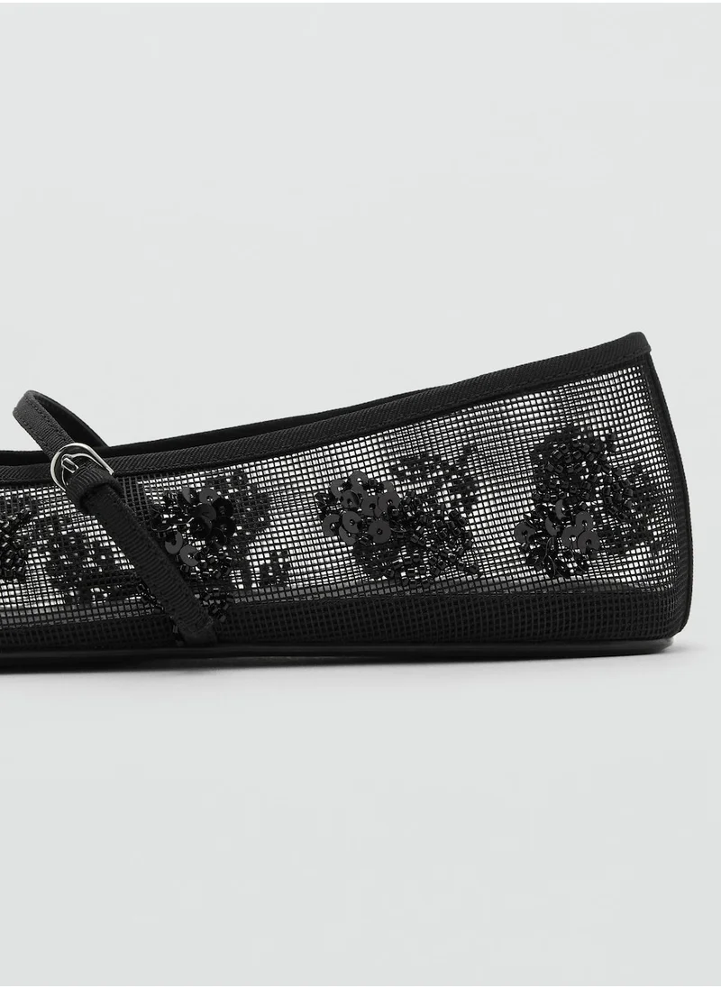 MANGO Casual Embroidered Ballerina Strap Buckle