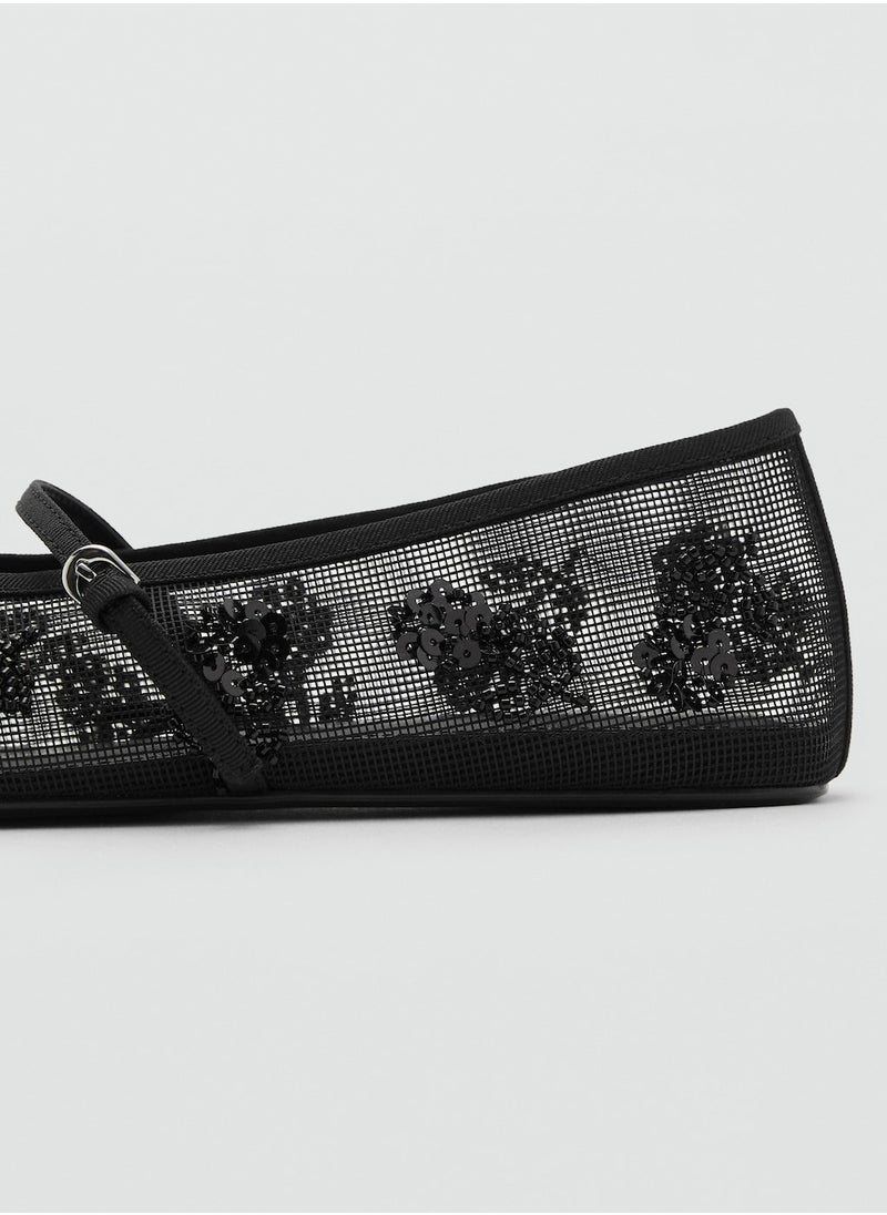 MANGO Casual Embroidered Ballerina Strap Buckle  - Image 3
