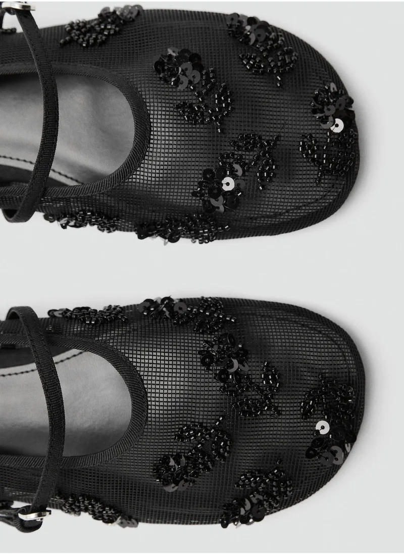 MANGO Casual Embroidered Ballerina Strap Buckle