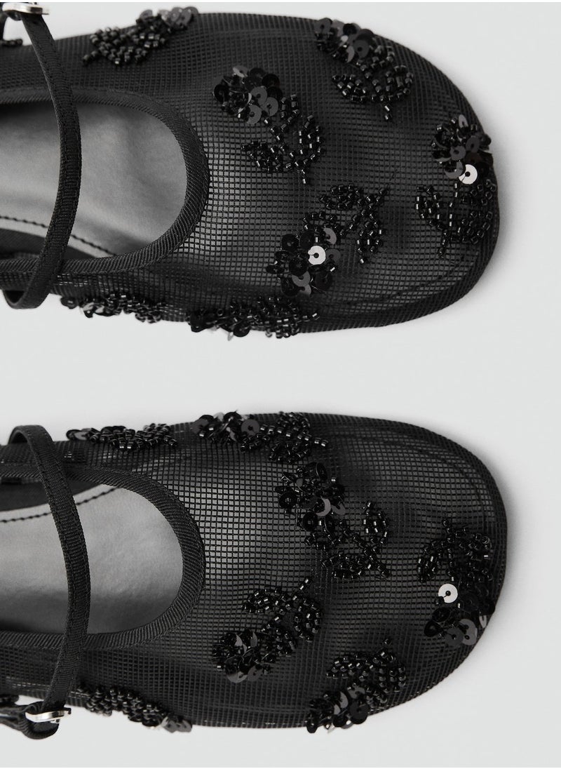 MANGO Casual Embroidered Ballerina Strap Buckle  - Image 4