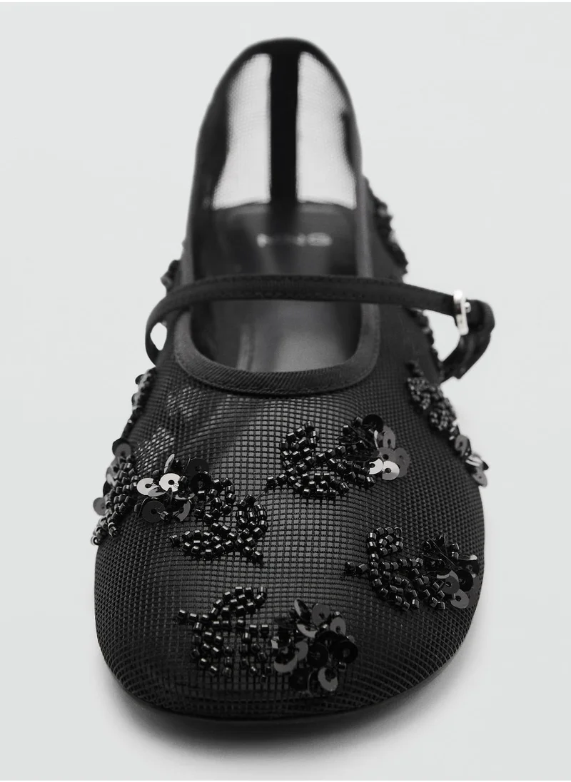 MANGO Casual Embroidered Ballerina Strap Buckle