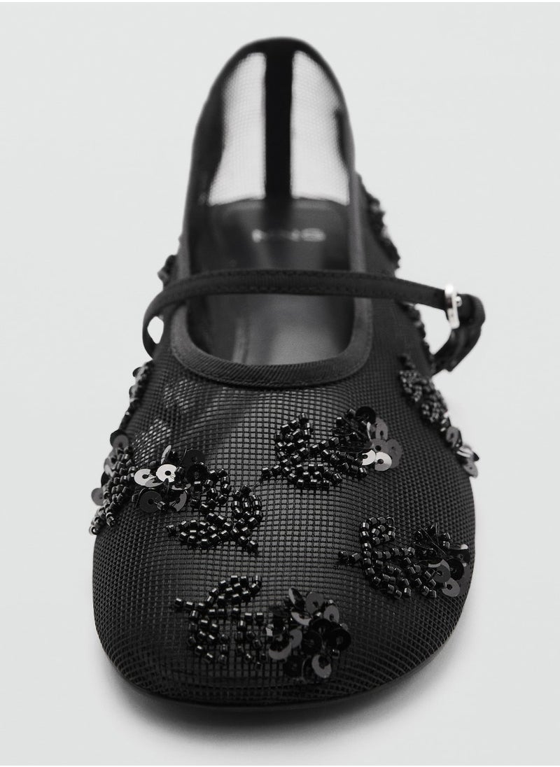 MANGO Casual Embroidered Ballerina Strap Buckle  - Image 5