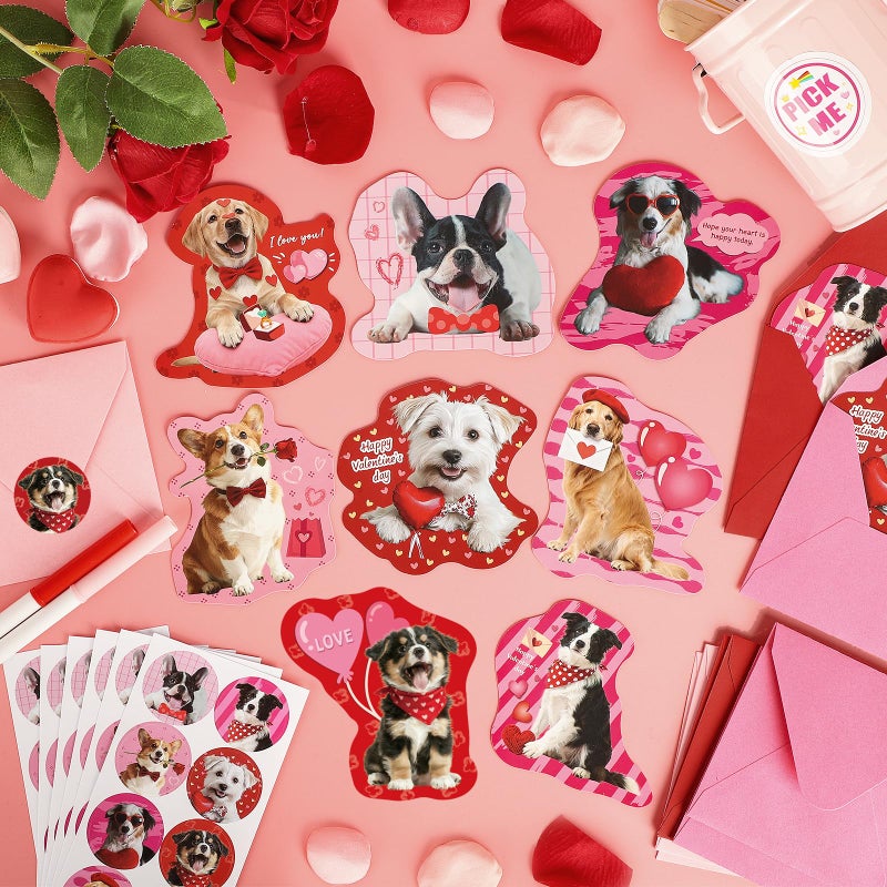 Sealmic 48 Sets Assorted Dog Valentines Cards for Kids Classroom School Cute Puppy Valentine Days Cards with Envelops Stickers Greeting Cute Pet Love Cards for Girls Boys Kids Party Gift Exchange Brithday Supplies Favors Double Sided Printing - Image 4