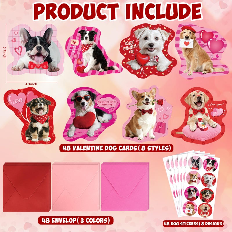 Sealmic 48 Sets Assorted Dog Valentines Cards for Kids Classroom School Cute Puppy Valentine Days Cards with Envelops Stickers Greeting Cute Pet Love Cards for Girls Boys Kids Party Gift Exchange Brithday Supplies Favors Double Sided Printing - Image 2