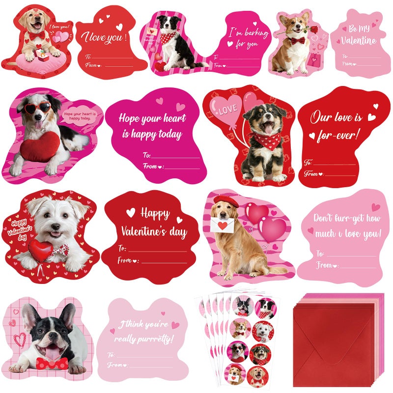 Sealmic 48 Sets Assorted Dog Valentines Cards for Kids Classroom School Cute Puppy Valentine Days Cards with Envelops Stickers Greeting Cute Pet Love Cards for Girls Boys Kids Party Gift Exchange Brithday Supplies Favors Double Sided Printing - Image 1