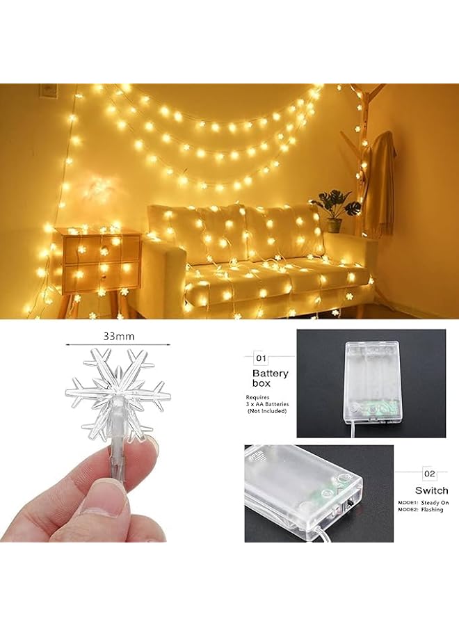 The Bros Christmas Lights, 20 Ft 40 LED Snowflake String Lights Battery Operated Waterproof Fairy Lights for Home, Party, Wedding, Garden, Xmas Patio Bedroom Indoor Outdoor Celebration Lighting (Warm White) - Image 3