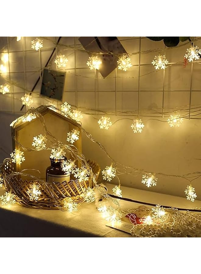The Bros Christmas Lights, 20 Ft 40 LED Snowflake String Lights Battery Operated Waterproof Fairy Lights for Home, Party, Wedding, Garden, Xmas Patio Bedroom Indoor Outdoor Celebration Lighting (Warm White) - Image 5