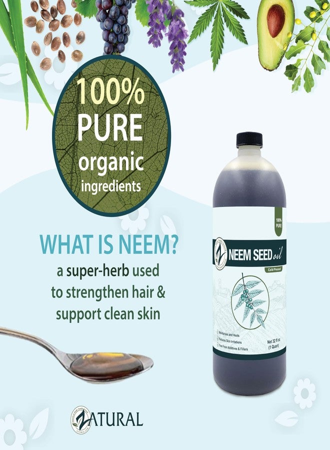 Zatural 100% Pure Neem Seed Oil | Cold Pressed, Undiluted Natural Oil for Skin Conditioning, Hair Moisture & Botanical Blending (32 Fl Oz) - Image 2