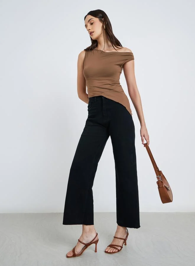 Styli One Shoulder Asymmetric Hem Knit Top