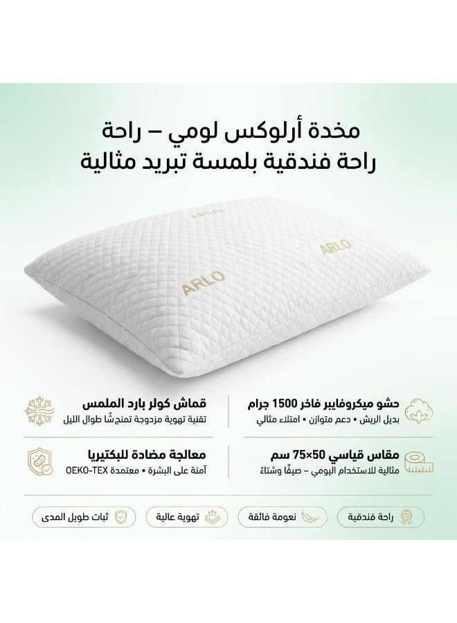 أرلو مخدة أرلوكس لومي الفندقية – 1500 جم ميكروفايبر بديل ريش النعام – قماش كولر بارد – 75×50 سم - Image 2