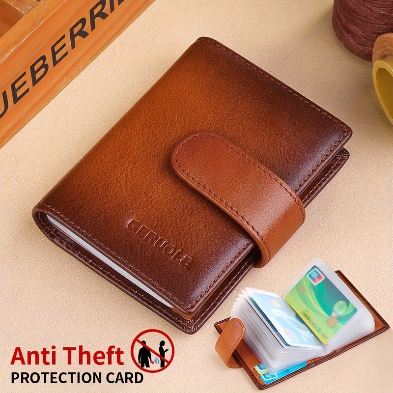 GERUOLA Men's Leather Card Holder with RFID Blocking, Large Capacity, Vintage Style, Wine Red - Image 2