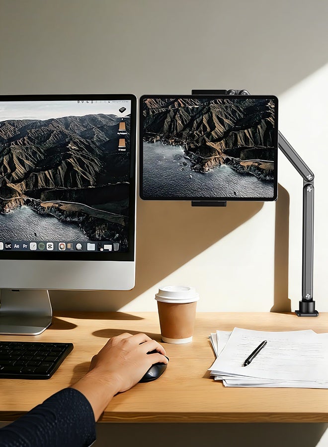 WALALLA Tablet Stand for Desk Adjustable, 360° Rotating iPad Holder for Bed, Aluminum Tablet Arm Mount for 4.7-15.6 Inch Tablets and Phones, Compatible with iPad Pro Air Mini, iPhone, Galaxy Tab - Image 4