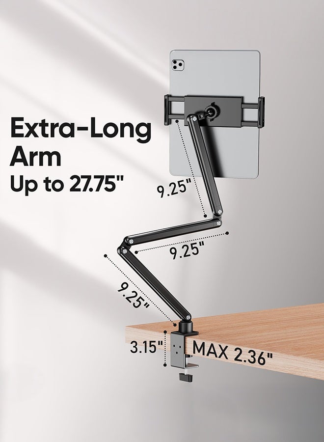 WALALLA Tablet Stand for Desk Adjustable, 360° Rotating iPad Holder for Bed, Aluminum Tablet Arm Mount for 4.7-15.6 Inch Tablets and Phones, Compatible with iPad Pro Air Mini, iPhone, Galaxy Tab - Image 5