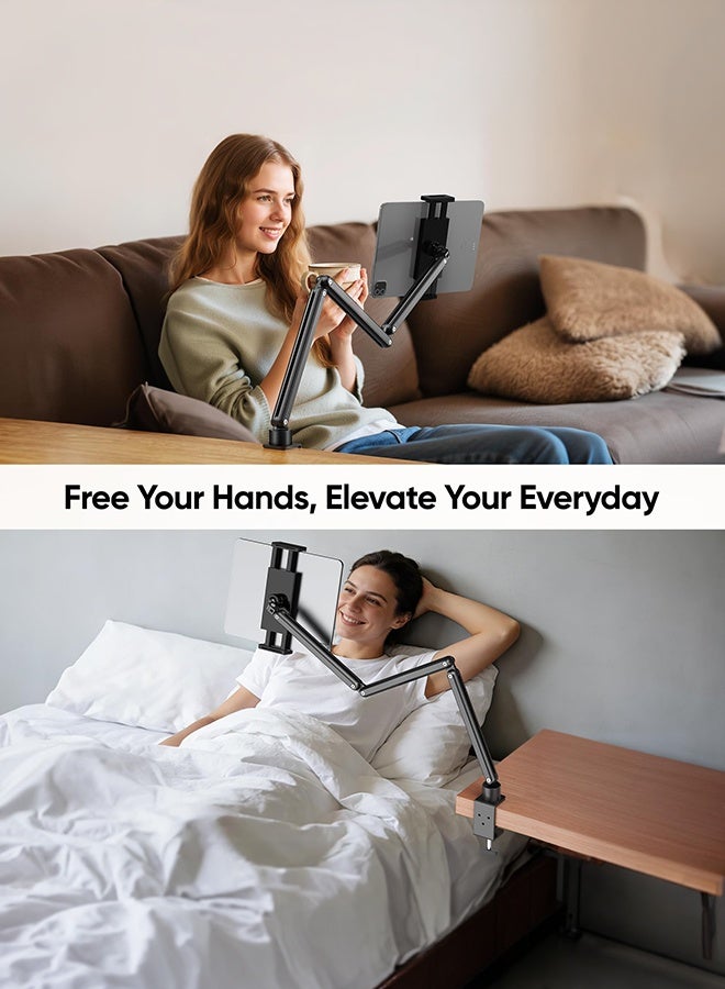 WALALLA Tablet Stand for Desk Adjustable, 360° Rotating iPad Holder for Bed, Aluminum Tablet Arm Mount for 4.7-15.6 Inch Tablets and Phones, Compatible with iPad Pro Air Mini, iPhone, Galaxy Tab - Image 2