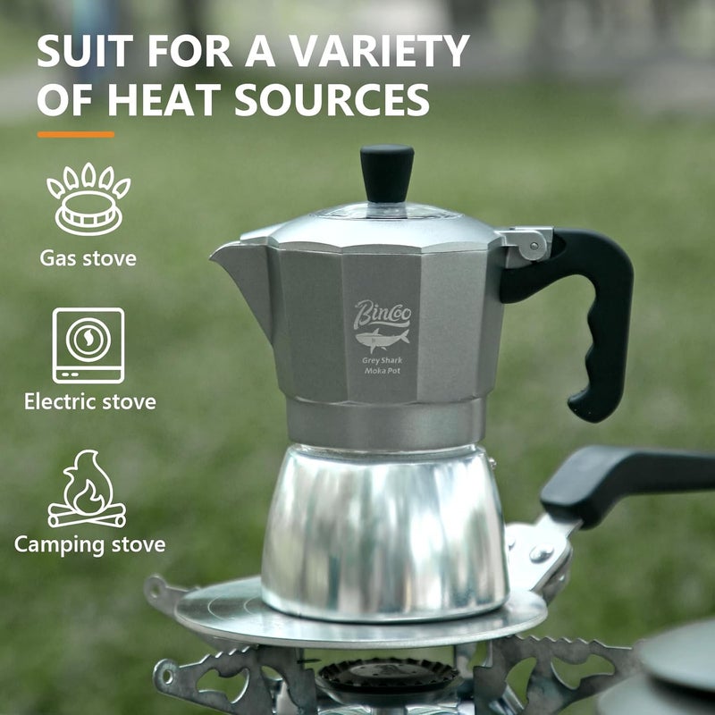 Bincoo Stovetop Espresso Coffee Maker,Moka Pot 120ML-4.06oz,Italian Style Coffee Maker, 2 Cup Aluminum Espresso Portable Cafetera Moka Pot for Home Travel Camping - Image 1