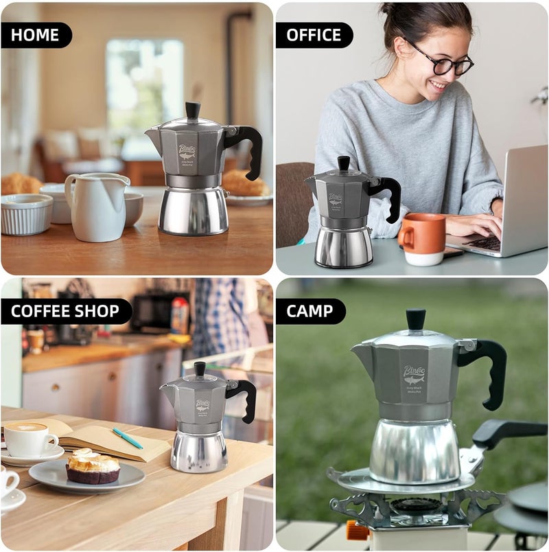 Bincoo Stovetop Espresso Coffee Maker,Moka Pot 120ML-4.06oz,Italian Style Coffee Maker, 2 Cup Aluminum Espresso Portable Cafetera Moka Pot for Home Travel Camping - Image 2