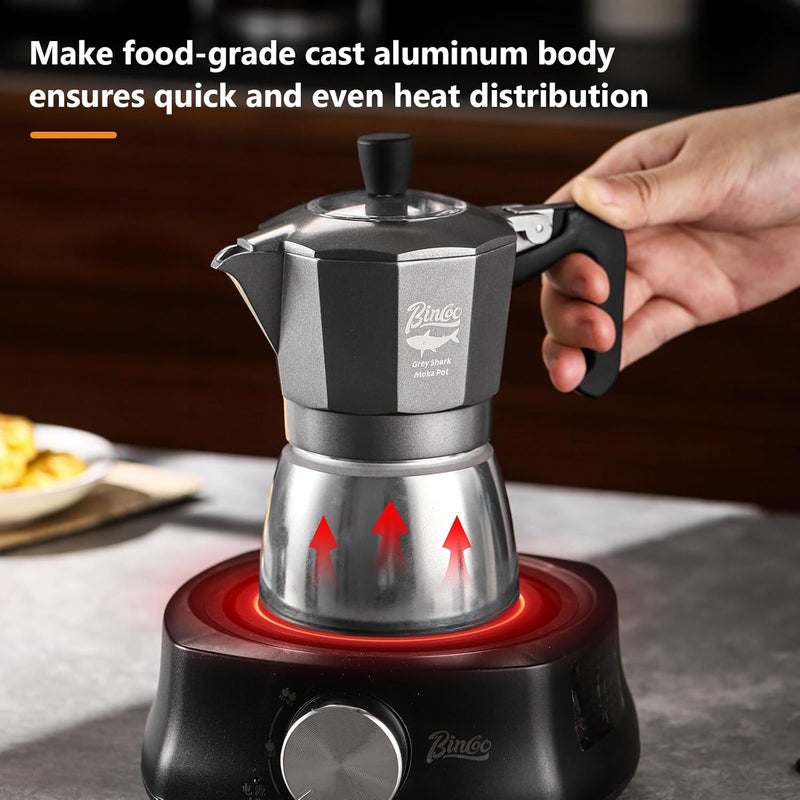 Bincoo Stovetop Espresso Coffee Maker,Moka Pot 120ML-4.06oz,Italian Style Coffee Maker, 2 Cup Aluminum Espresso Portable Cafetera Moka Pot for Home Travel Camping - Image 3