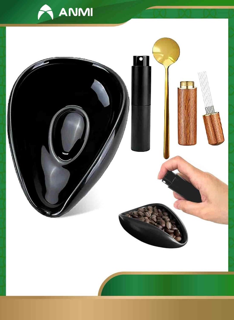 Anmi 4-Piece Espresso Accessories Set - Ceramic Dosing Tray, Coffee Spray Bottle, Stirring Needles & Spoon | Premium Black Coffee Dosing Kit - Image 1
